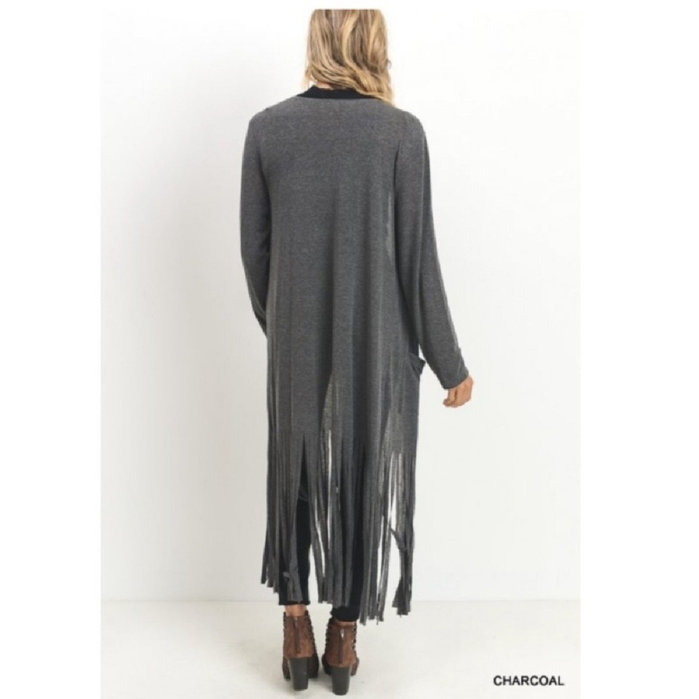 HP⭐ New Lightweight Charcoal Cardigan w/Fringe - S - Picture 2 of 2
